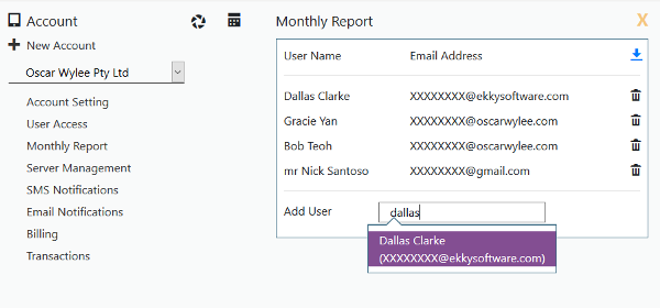 List of subscribed users for the monthly report