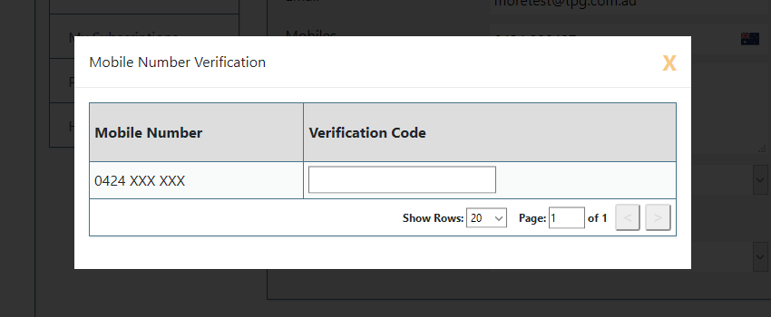 SMS number confirmation popup