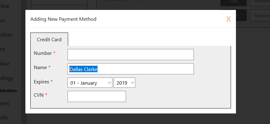 Adding new payment method to user's profile