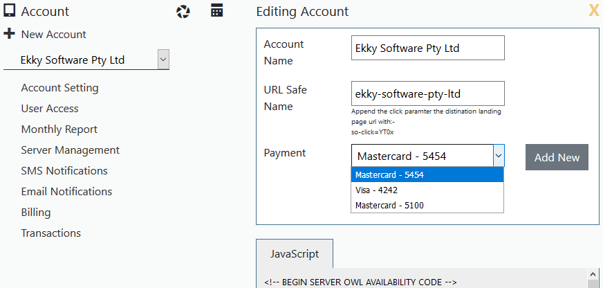 Selecting an Account payment method