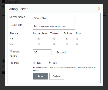 Server Edit Screen